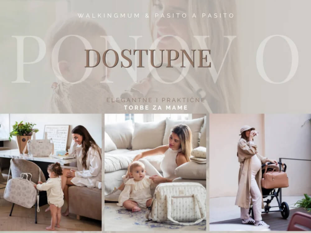 Dizajn objave za društvene mreže: „Ponovo dostupne” torbe za mame